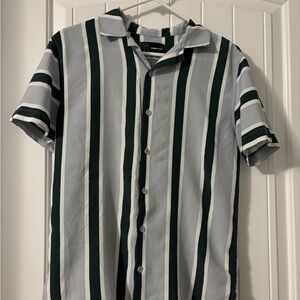 Original Use Green and White Striped Button Down Shirt